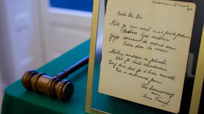 Handwritten poem signed by Anne Frank to be auctioned 